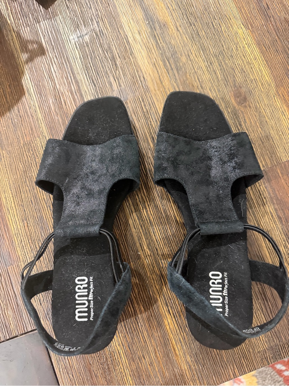Munro Black Suede Square-Toe Strappy Heels
